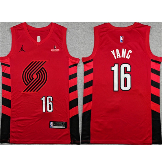Men's Portland Trail Blazers #16 Yang Hansen Red Statement Edition Stitched Basketball Jersey