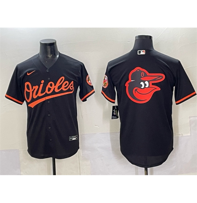 Men's Baltimore Orioles Black Team Big Logo Cool Base Stitched Jersey