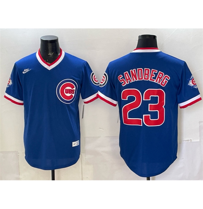 Men's Chicago Cubs #23 Ryne Sandberg Royal 150th Anniversary Throwback Vapor Limited Stitched Baseball Jersey