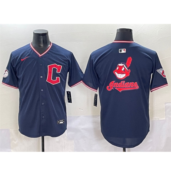 Men's Cleveland Guardians Team Big Logo Navy 2025 Alternate Limited Stitched Baseball Jersey