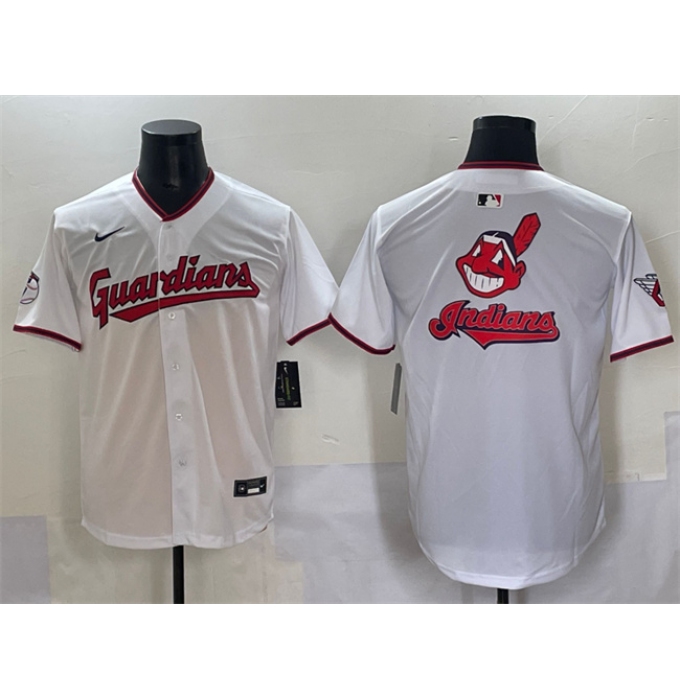 Men's Cleveland Guardians Team Big Logo White Home Limited Stitched Baseball Jersey