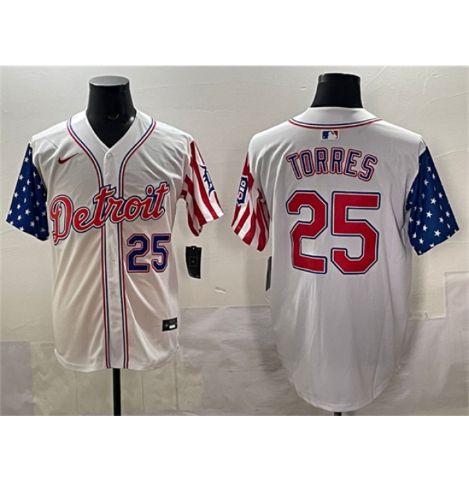 Men's Detroit Tigers #25 Gleyber Torres White 2025 Memorial Day Vapor Premier Limited Stitched Baseball Jersey