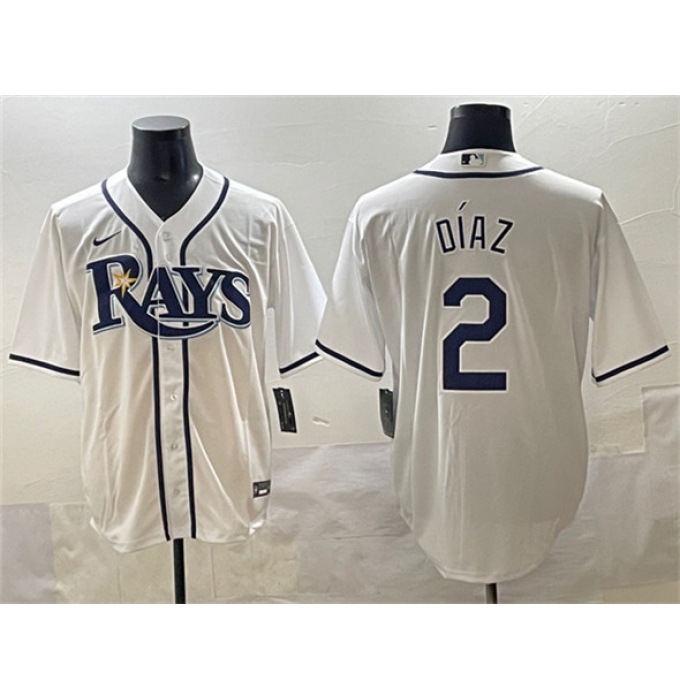 Men's Tampa Bay Rays #2 Yandy Díaz White Cool Base Stitched Baseball Jersey