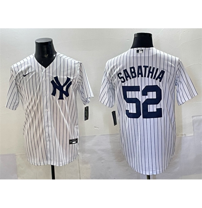 Men's New York Yankees #52 C.C. Sabathia White Cool Base Stitched Jersey