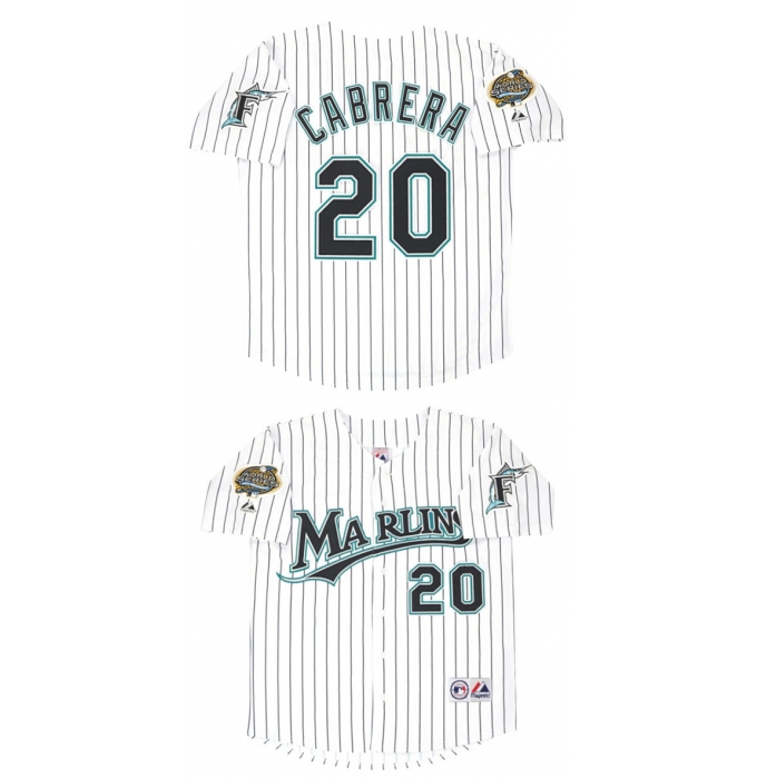 Men's Miami Marlins #20 Miguel Cabrera White 2003 Throwback Stitched Baseball Jersey