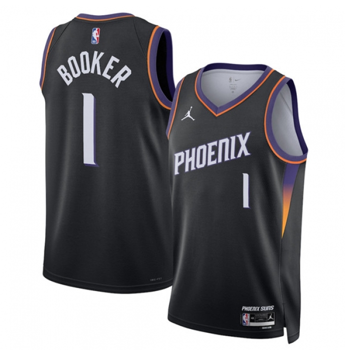 Men's Phoenix Suns #1 Devin Booker Black 2025 Statement Edition Stitched Basketball Jersey