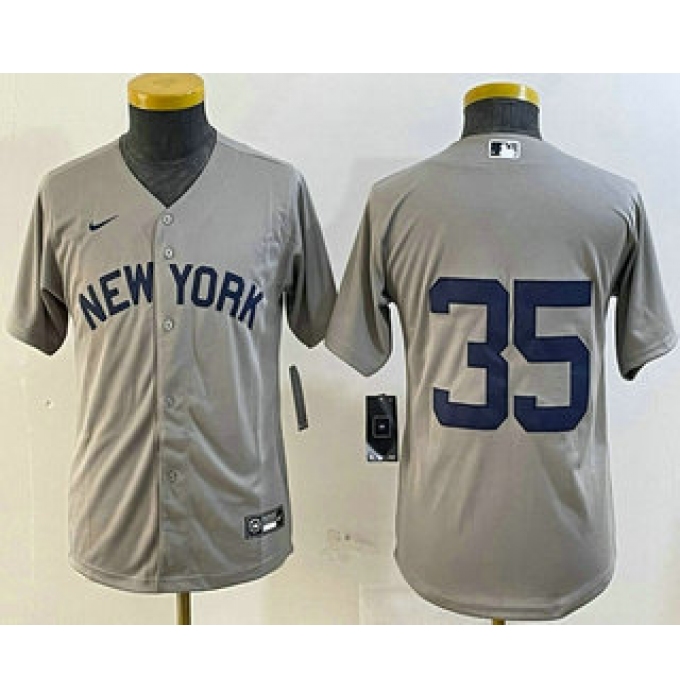 Youth New York Yankees #35 Cody Bellinger Grey Without Name Field of Dreams Cool Base Jersey
